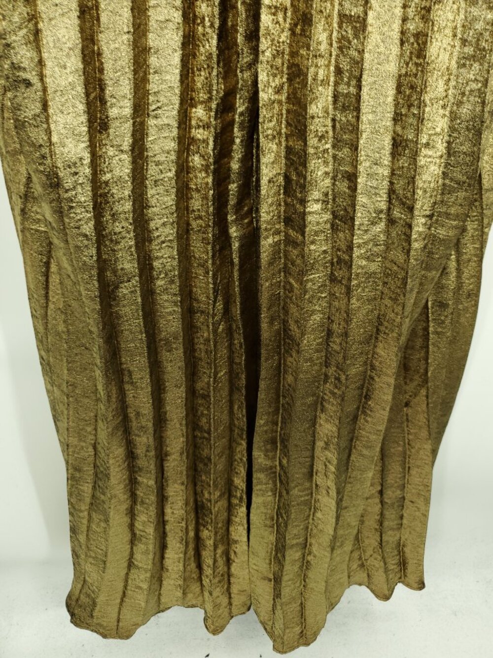 Lulus Gelsey Gold Lurex Pleated Halter Shift Maxi Dress L - Picture 9 of 16